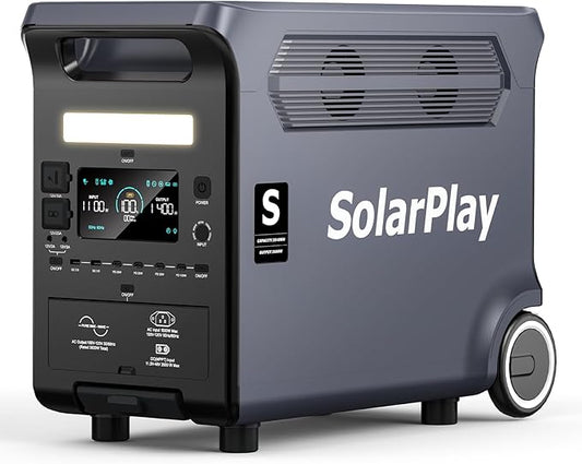 SolarPlay Q3600 Portable Power Station, 3600W AC Output(Surge 5500W) 3840Wh LiFePO4 Battery Solar Powered Generator, Essential Home Backup for Home Use, Power Outages, RV, Camping, Outdoor Adventures