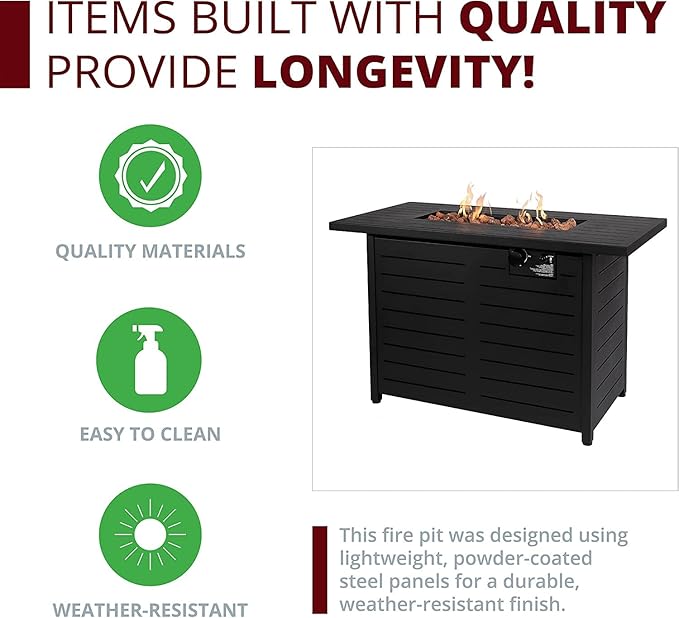 42" Outdoor Propane Fire Pit Table, Patio Rectangular Gas Fire Pit 2 in 1 Coffee Table with Firepit, 50,000 BTU, Waterproof Cover, Powder-Coated Stainless Steel with Lava Rock, CSA Certified