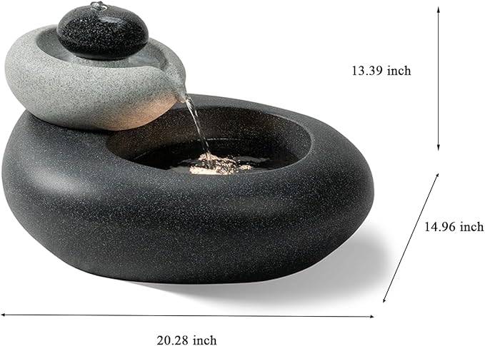 Puulye 13.39" H Outdoor Water Fountain Made with Eco-Friendly Recyclable Materials, Polyethylene Rock Waterfall Outdoor Fountain, Garden Decor with LED Light & Pump for Patio, Backyard (13.39")