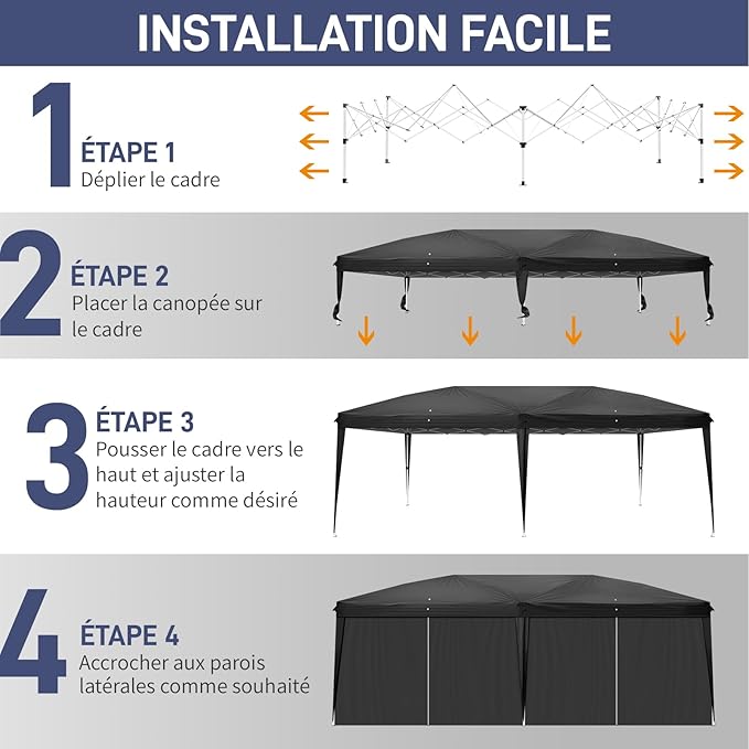 CFATLFRM 10x20 Black Pop Up Canopy Tent with 6 Removable Sidewalls, Carry Bag & 6 Sandbags & Stakes & Ropes Portable Commercial Outdoor Shelter Gazebo Tents for Parties Wedding Event Camping