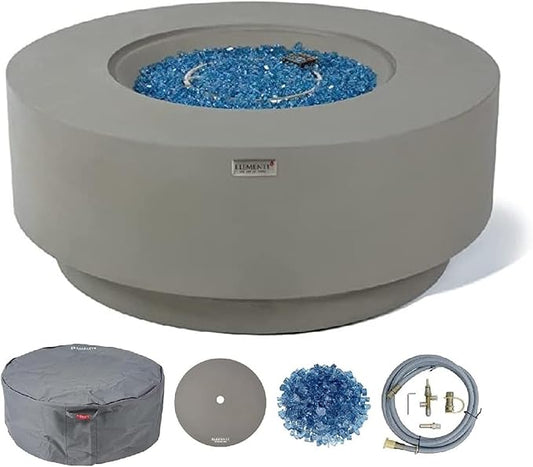 AMS Fireplace | Elementi Plus | Colosseo | Round Light Gray Concrete Natural Gas Fire Table Pit (Natural Gas)
