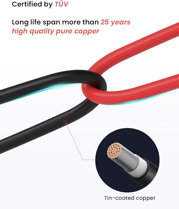 BougeRV 70 Feet 10AWG Solar Extension Cable with Female and Male Connector with Extra Pair of Connectors Solar Panel Adaptor Kit Tool (70FT Red + 70FT Black)