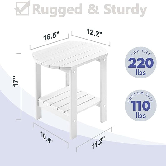 PASAMIC 2-Tier Adirondack Oval Outdoor Side Table, HDPE Small Outdoor Table, Patio End Table for Patio, Backyard, Weather-Resistant (White)