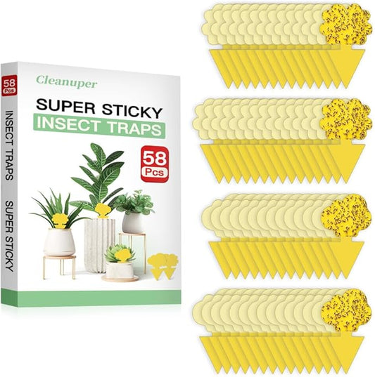 58 Pcs Yellow Flying Insect Traps for Plants,Indoors, Outdoors, Kitchen, Sticky Traps for Fungus Gnat, Fly and Fruit Fly, Flying Insects, Non-Toxic & Odorless, Kid & Pet Safe, Economic Pack (Yellow)