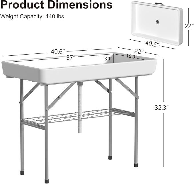 IWDOO 4 Foot Ice Cooler Table, Outdoor Cooler Table with Removable Matching Skirt and Shelf, Folding Ice Tables for Party, BBQ, Camping, Picnic, Portable Foldable Self-Serving Beverage Cooling Bar