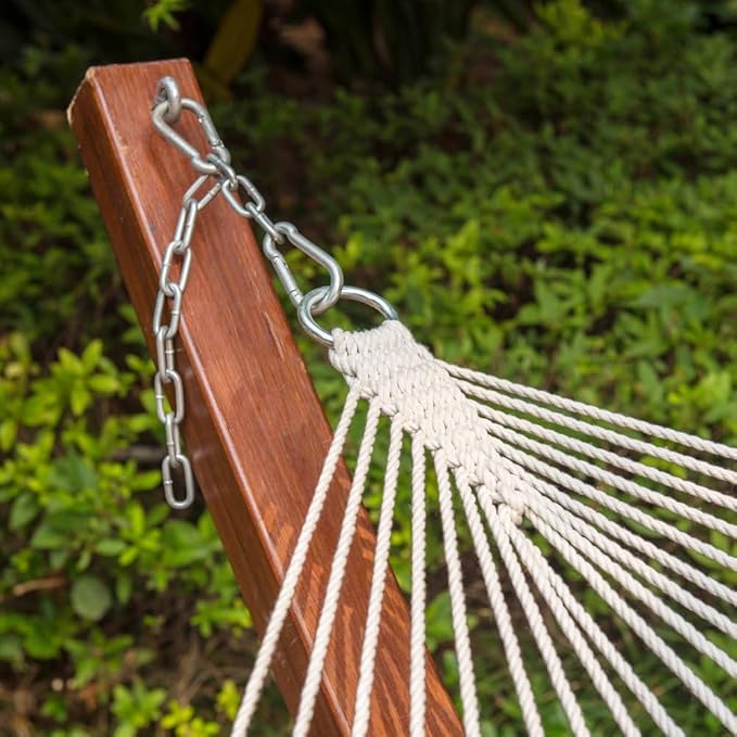 Lazy Daze Hammocks 12FT Double Rope Hammocks, 2 Person Hand Woven Cotton Hammock with Spreader Bar for Outside, Patio, Poolside, FIT 13-15 Foot Stand, Max 450 Lbs, Natural, 141 x 57 inches