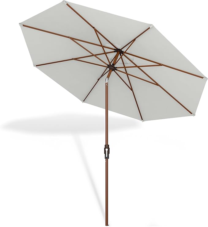 Midtown Umbrellas Wooden 2-9 Feet Outdoor Patio Umbrella, Terylast Off White Fabric, Aluminum Frame For Backyard Umbrella, Deck Umbrella, Garden Umbrella & Pool Umbrella - Wooden Pole