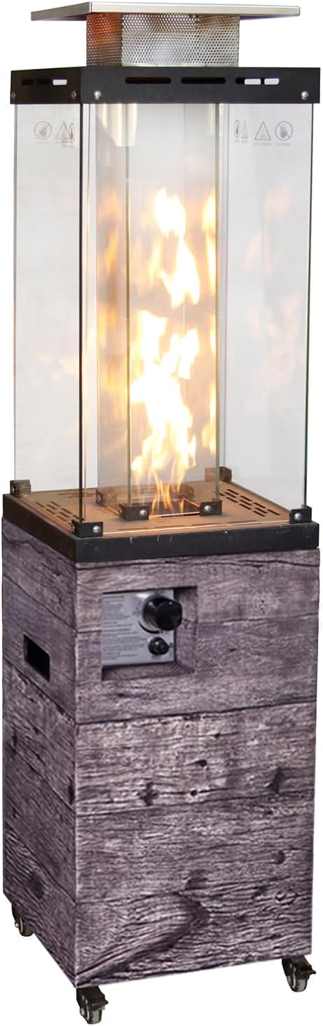 Outdoor Patio Propane Fire Heater with Weather Cover Glass 41000 BTU Fireplace Patented & CSA Certificated, Gray