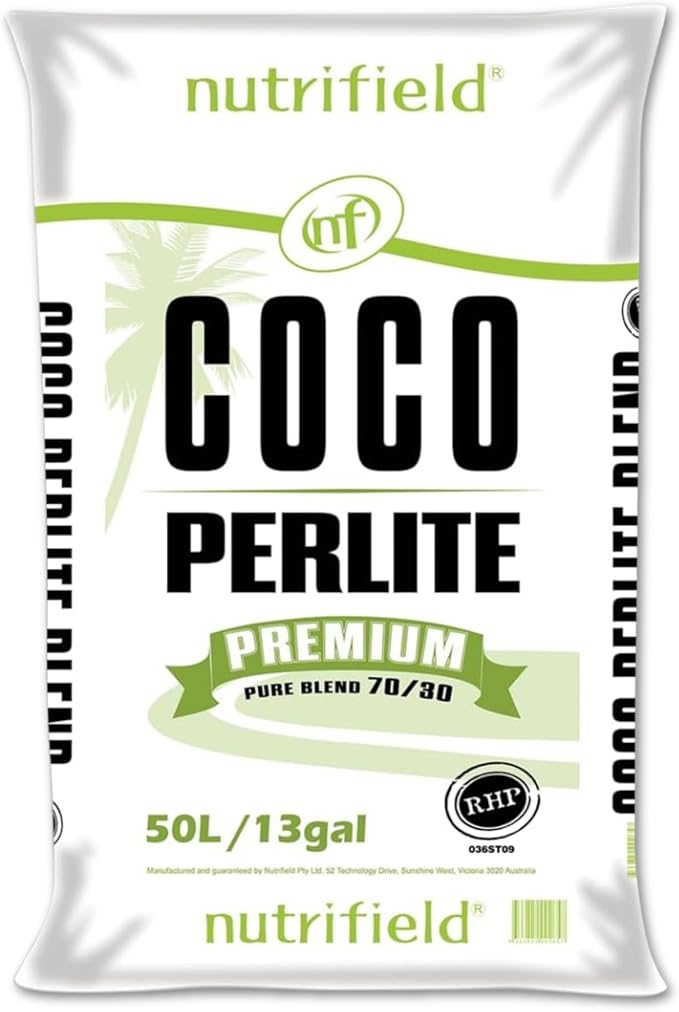 Nutrifield Coco Coir Perlite Mix, 50 Liter Bag- 70/30 Blend - Pre Buffered with Calcium, Organic Coconut Coir & Perlite for Plants - Garden Soil for Hydroponic, Indoor - Outdoor Garden & House Plant