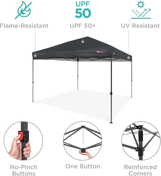 Best Choice Products 8x8ft 1-Person Setup Pop Up Canopy Tent Instant Portable Shelter w/ 1-Button Push, Case, 4 Weight Bags - Gray