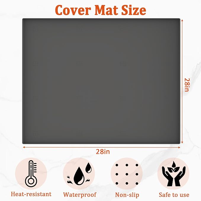 Silicone Mat for Propane Fire Pit Table, 28 inch Non-Slip Firepit Covers Square, Waterproof Heavy Duty Outdoor Fire Pit Table Cover (Orange)