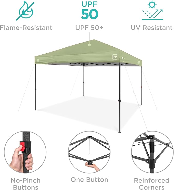 Best Choice Products 8x8ft 1-Person Setup Pop Up Canopy Tent Instant Portable Shelter w/ 1-Button Push, Case, 4 Weight Bags - Sage Green