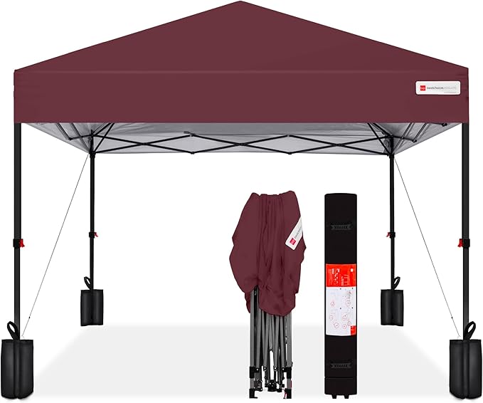Best Choice Products 8x8ft 1-Person Setup Pop Up Canopy Tent Instant Portable Shelter w/ 1-Button Push, Case, 4 Weight Bags - Burgundy