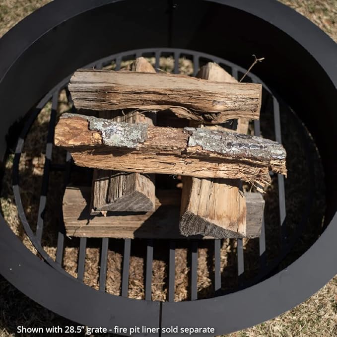 TITAN GREAT OUTDOORS Ash & Ember Round 30in Fire Pit Grate, Heavy Duty 1/2in Steel Elevated Log Wood Pit Grate, Burning Fireplace and Firepits