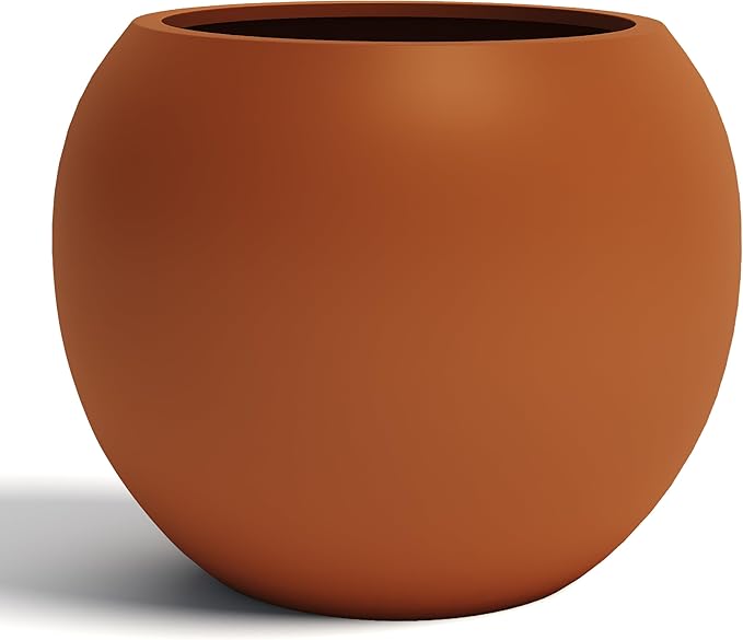 DTY Signature Mount Sherman Modern Indoor Outdoor Fiberstone Sphere Planter, Durable Round Garden Pot, Weather Resistant, Drainage Hole & Rubber Plug, Planter for Christmas Tree - Medium, Terracotta