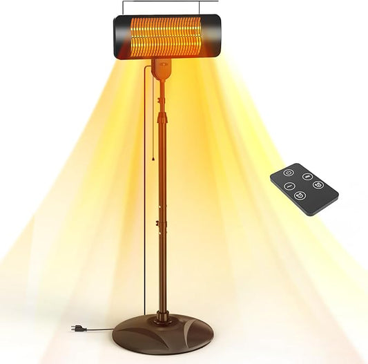 Outdoor Heaters for Patio, 1500W, 3 Heat Modes & 12H Timer, IP54 Waterproof Electric Heater with Adjustable Height, Tip-Over Protection, 78" Portable Infrared Heater for Indoor Outdoor use, Black