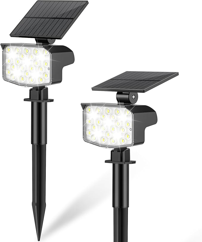 NACINIC Solar Spot Lights Outdoor Waterproof Adjustable Solar Powered Landscape Lights for Yard 3 Long Time Lighting Modes Spotlights for Pathway Garden Outside Wall Pool Porch- 2 Pack, Cool White