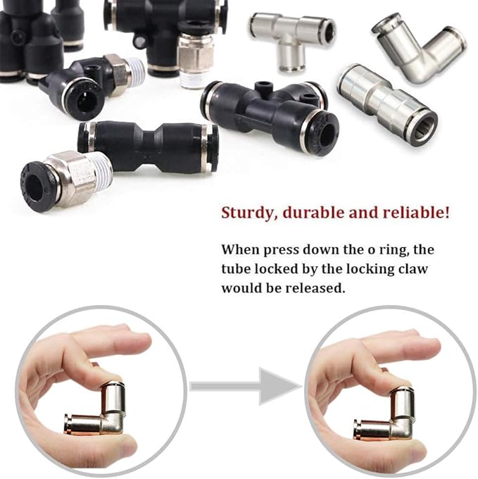 Beduan Push to Connect Tube Fitting Union Tee, Copper Nickle-Plated 5/16" Tube OD 3 Way Tee Shaped Union Adapter Fitting (Pack of 2)