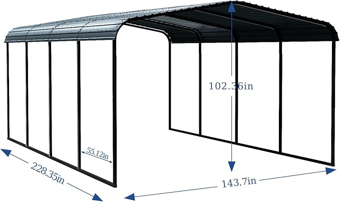 12x20 Heavy Duty Metal Carport – Galvanized Steel Car Port Canopy with Reinforced Frame & Roof – Oversized 12x20 Carport Shelter for Cars, Boats, Tractors