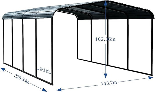 12x20 Heavy Duty Metal Carport – Galvanized Steel Car Port Canopy with Reinforced Frame & Roof – Oversized 12x20 Carport Shelter for Cars, Boats, Tractors