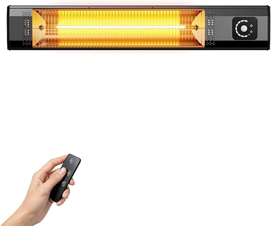 Wall-Mounted Electric Patio Heater, 34" 1500W Infrared Heater With Motion Sensor, IPX5 Waterproof, 9 Heat Level & 9H Timer, Indoor & Outdoor Heaters for Patio, Backyard, Garage, and Decks