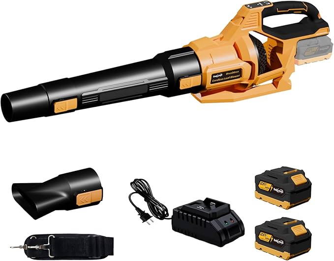 Leaf Blower Cordless,High-Power Turbo Battery Powered Leaf Blower with 21V 2X3.0Ah-Battery and Charger 650CFM 120MPH Electric Sopladora De Hojas for Lawn Care,Yard, 3 Extended Tubes