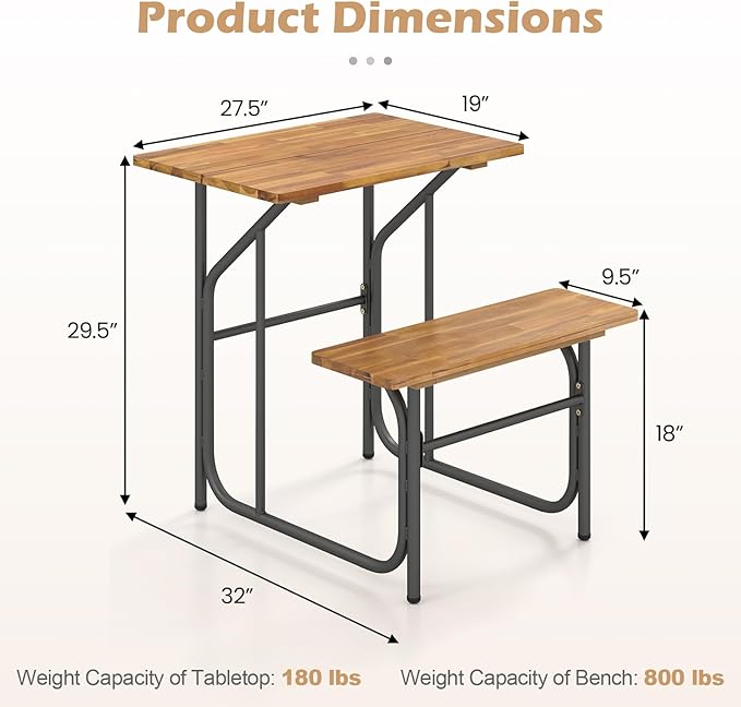 Tangkula Patio Dining Bench Set, Heavy-Duty Outdoor Acacia Wood Dining Furniture with Metal Legs for Balcony, Backyard, Poolside, Garden (2,32” x 27.5” x 29.5”)