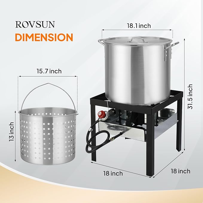 ROVSUN 60QT Turkey Fryer with 150,000BTU Propane Stove, Aluminum Seafood Crawfish Boiler Steamer & Deep Fryer with Basket, 10PSI CSA Certified Regulator & Lifting Hook for Outdoor Backyard Cooking