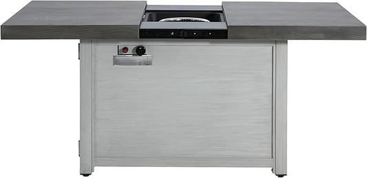 Propane Fire Pit Table, 59.65" Extendable Matal Firepits for Outside, Rectangle Gas Fire Pit for Outside Patio, Propane Fire Table with Rocks and Cover, Tank Inside, 50,000BTU, Dark Gray