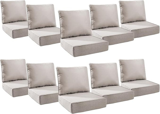 6" Thick Outdoor Cushions 24x24x6, 10-Set Deep Seat Patio Cushions with Removable Cover, Waterproof & Fade Resistant Replacement for Wicker Chair, Loveseat, Sofa - Beige