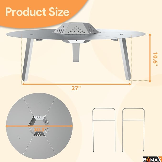 BQMAX FirePit Heat Deflector for Solo Stove Yukon 27", Portable Heat Diffuser with Carrying Handles for Solo Stove Yukon, 27 Inch Stainless Steel Heat Deflector for Solo Stove Yukon Accessory