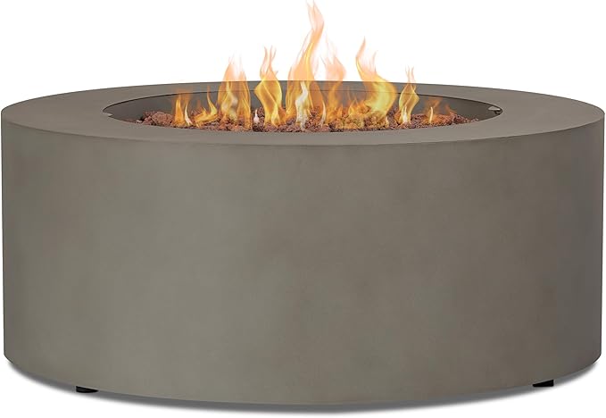 Real Flame Aegean 36" Round Propane or Natural Gas Fire Pit Table, 50,000 BTU, Powder-Coated Steel, Push-Button Ignition, CSA Certified, Lava Rock, Storage Cover, Stainless Steel Burner with Lid