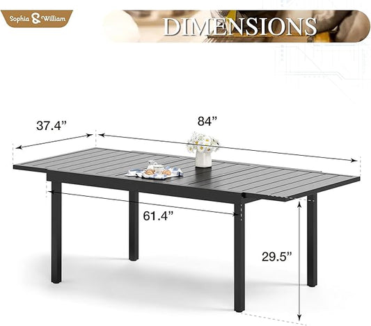 Sophia & William Black Expandable Patio Dining Tables Metal Outdoor Table for 6-8 Person Lawn Garden Bistro Rectangular Table