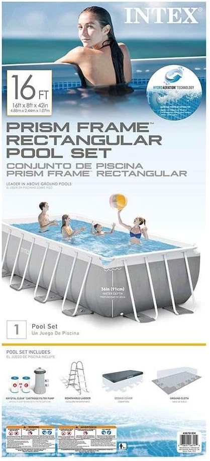 Intex 16ft x 3.5ft Above Ground Rectangular Frame Swimming Pool Set & Skimmer