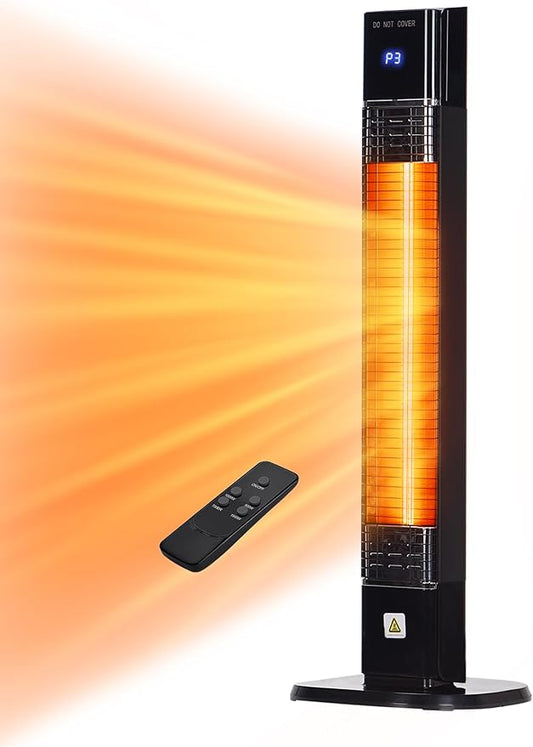 Patio Heater for Outdoor,1500W Electric Infrared Radiant Heaters with Remote for Garage Bedroom Backyard, Room Space Heater with 24H Timer,3 Heat Settings,Tip-over Protection for Indoor, 36"