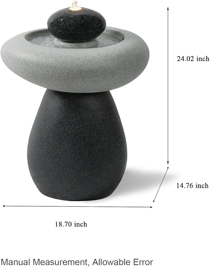 Puulye 24.02" H Outdoor Water Fountain Made with Eco-Friendly Recyclable Materials, Polyethylene Rock Waterfall Outdoor Fountain, Garden Decor with LED Light & Pump for Patio, Backyard