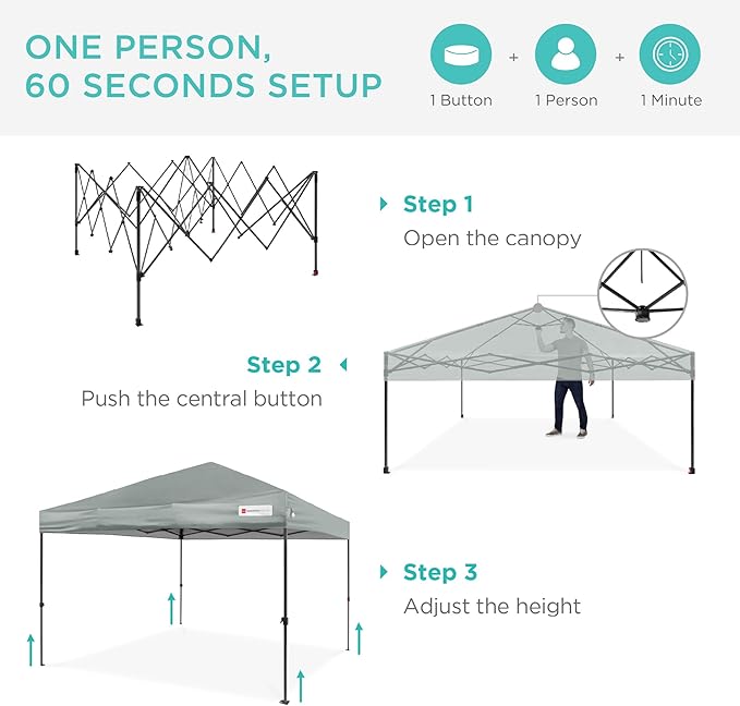 Best Choice Products 8x8ft 1-Person Setup Pop Up Canopy Tent Instant Portable Shelter w/ 1-Button Push, Case, 4 Weight Bags - Silver