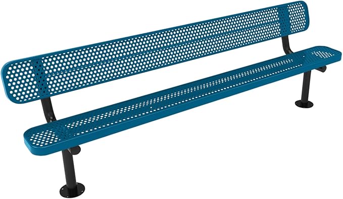 COATEDOUTDOORFURNITURE Coated Outdoor Furniture Heavy-Duty Outdoor Bench Thermoplastic Coated, Punched Steel, Commercial-Grade Seating, Made in America (Surface with Back, 8 Ft, Light Blue)