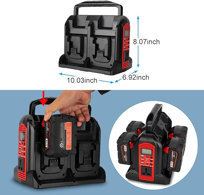 Choerinton 350W Power Inverter for Milwaukee M18 18V Battery 4-Ports DC 20V to AC 110-120V Pure Sine Wave Battery Inverter with LED Light, 3 USB-A Port,1 Type-C Port,1DC Port for Camping Emergency