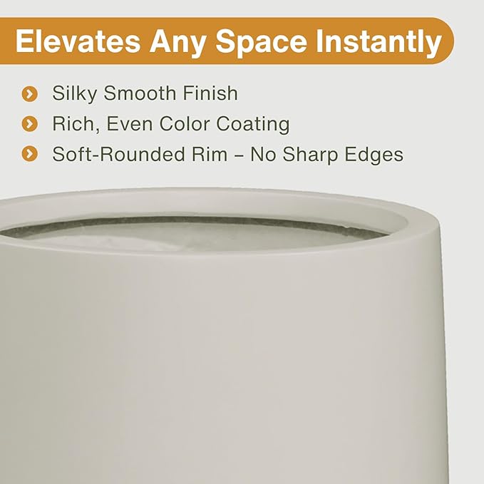 14" H x 13.7" D Conico Fiberstone Round Planter- Christmas Tree Planter, Smooth Finishes, Weather Resistant for Indoor and Outdoor Use, Included 2 Extra Coco Mats (Taupe, 10.6" Pot Opening)