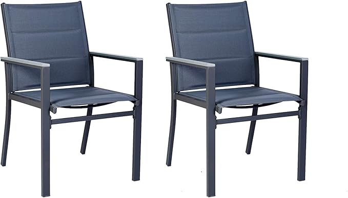 Kozyard Villa Outdoor Patio Dining Chair with Gray Frame, Gray Paded Textilence (2 Pack, Grey Chair)