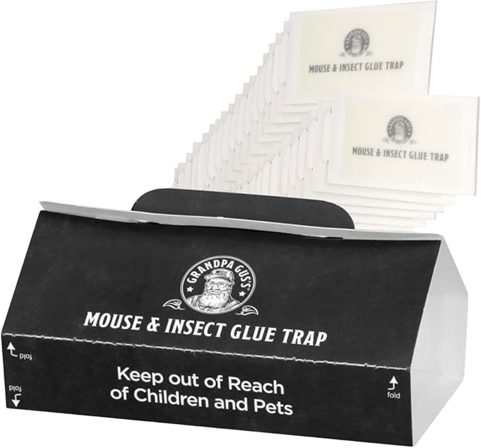 Grandpa Gus's Mouse & Insect Glue Board Traps, Extra-Long Foldable Pre-Baited Sticky Traps for Mouse, Roach, Spider, Ant & Fly, 9.25" x 5.25", Pack of 36