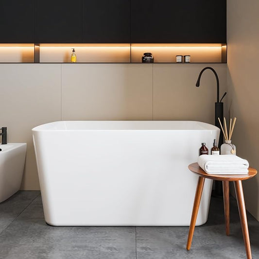 49" Free Standing Tub, Acrylic Soaking Bathtub, Stand Alone Freestanding Tub with Matte Sliver Drain and Overflow, Contemporary Bathtub for Bathroom, White