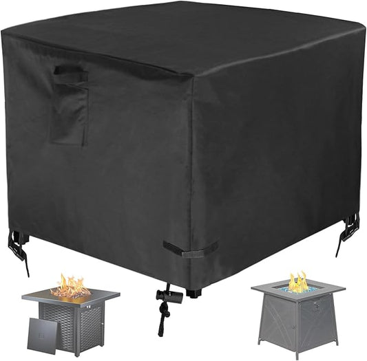 30 Inch Gas Fire Pit Cover for 28-30 Inch Square Fire Pit Tables, Heavy Duty 600D Waterproof & Windproof 30 x 30 x 25 Inches Patio Firepit Cover, Black