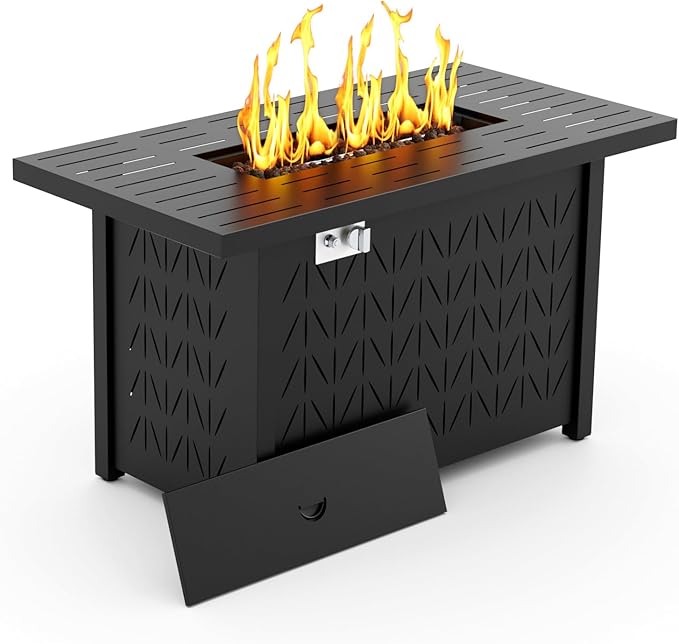 43'' Propane Fire Pit Table, 2 in 1 Rectangular Outdoor Fireplace, Outside Patio Deck and Garden, Gas Fire Pit Table with Lid and Stone, 50,000 BTU Adjustable Flame