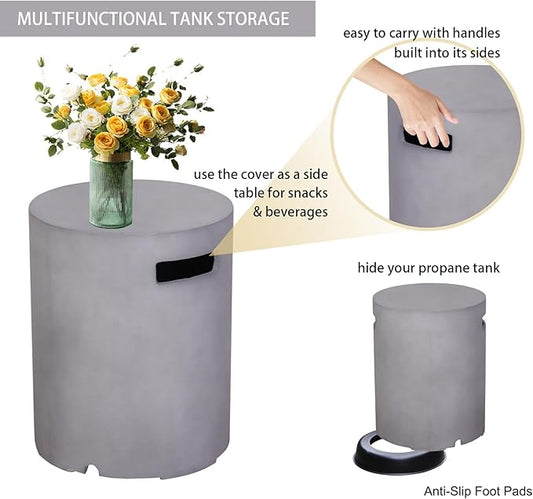 Afterglow 16" Propane Tank Cover Table, Round Tank Container Fits Standard 20 lbs Propane Tank Outdoor Gas Tank, Deck Backyard Patio, Grey