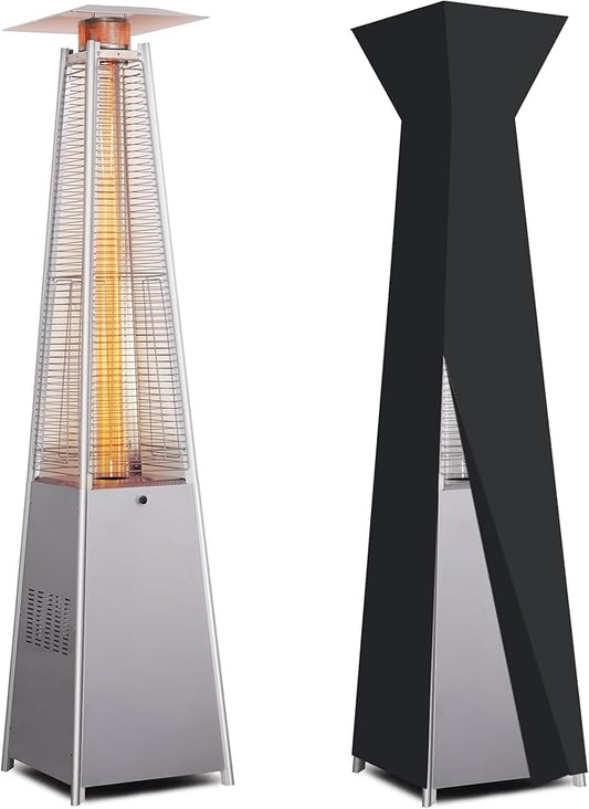 LAUSAINT HOME Pyramid Patio Heaters for Outdoor Use, 48,000 BTU Outdoor Propane Heaters for Patio with Cover & Wheels, 87" Tall Quartz Glass Tube Flame Heater for Deck, Party, Commercial, Restaurant