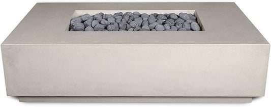 Vivid Heat - 60" Premium “Mesa 2" Concrete Fire Bowl - Heavy Cement Rectangle Natural Gas Fire Pit - Square Outdoor Fire Table with Key Valve GFRC (48” L x 32” W x 16” H) (Natural Grey)