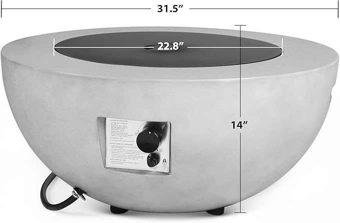 31.5" Round Propane Fire Pit Table,50,000 BTU Outdoor Concrete Gas Firepit with Lava Rocks & Rain Cover,Modern Patio Coffee Table for Backyard and Deck