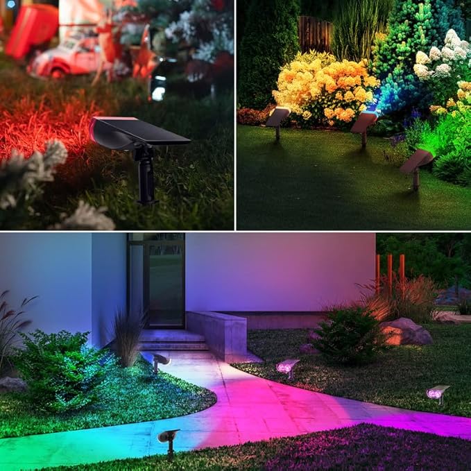 Linkind Solar Lights Outdoor Waterproof IP67, StarRay RGB Solar Spot Lights Outdoor, Color Changing Outdoor Solar Lights for Yard, Garden, Pathway, Holiday Decorations (Multicolor, 2 Pack)